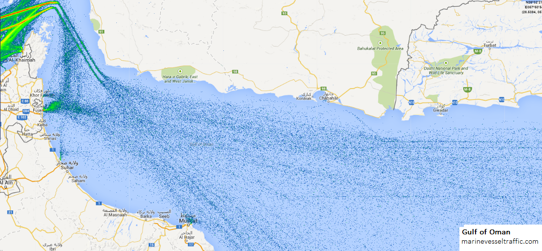 Live Marine Traffic, Density Map and Current Position of ships in GULF OF OMAN